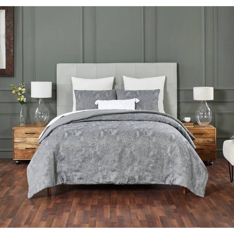 Better Trends Vincent Collection Poly/Cotton Damask Comforter Set with Sham-Supper Absorbent, Machine Washable, Tumble Dry - Gray - King