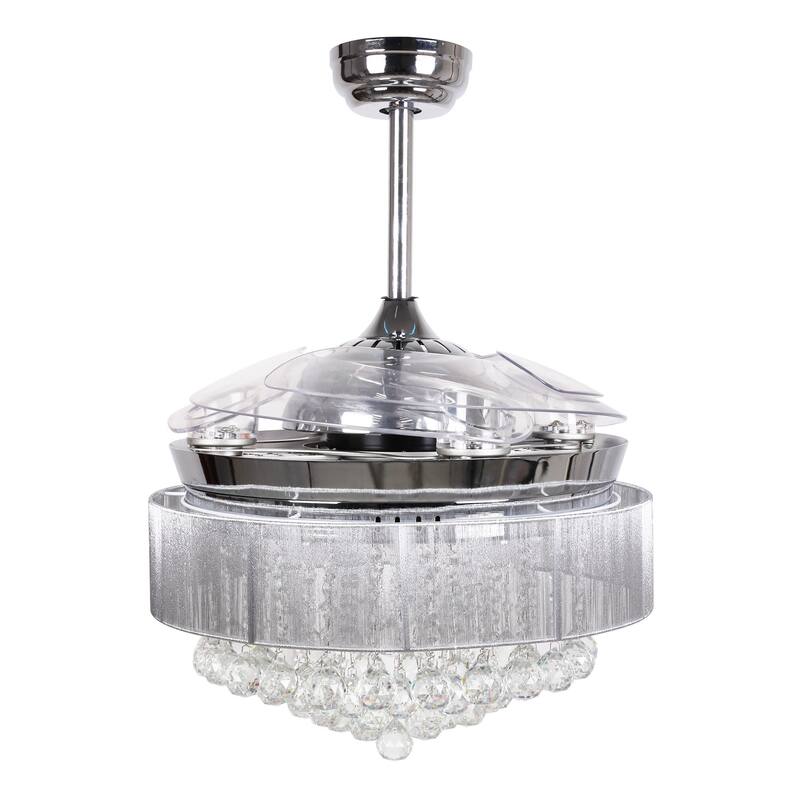 46-in Modern 4-Blade Chrome Retractable Crystal LED Ceiling Fan with Light and Remote - 46 Inches