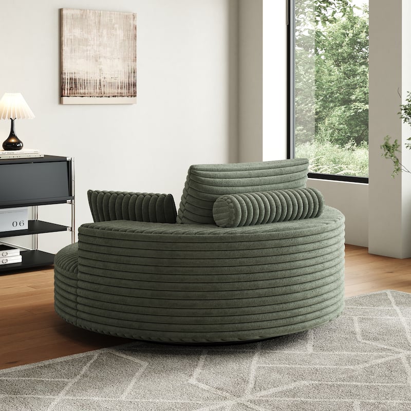 55''L Corduroy Chenille Foam Single Swivel Chair, Fluffy Modern Sleeper, 360 Degree Swivel Chair