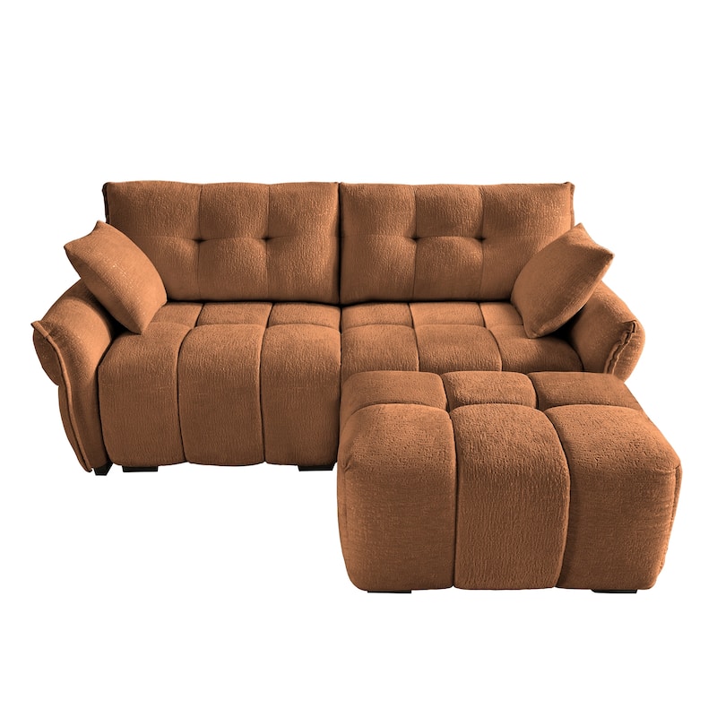 78.7" Chenille 2-Seater Sofa with Ottoman, Minimalist Design and High-Resilience Cushions