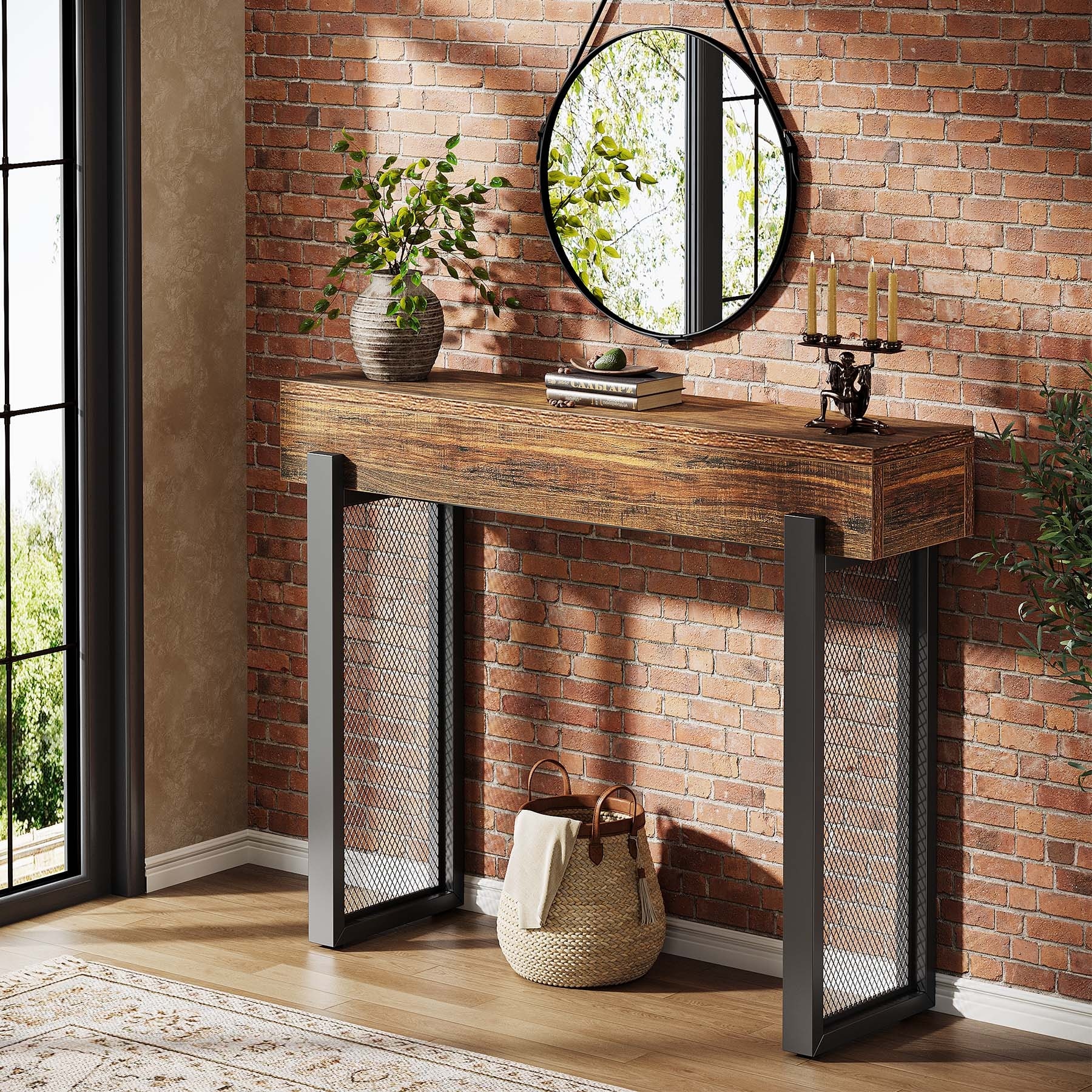 41" Wood Console Table with Storage, Industrial Small Entryway Table