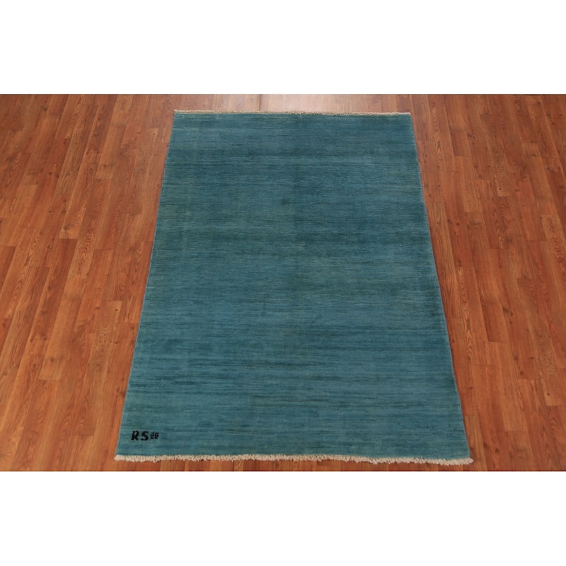 Aqua Blue Gabbeh Modern Rug Handmade Wool Carpet - 4'0" x 5'8"