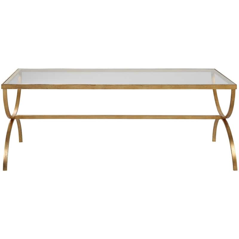 Uttermost 25186 Crescent 48" Wide Iron and Tempered Glass Coffee Table - Antique Gold