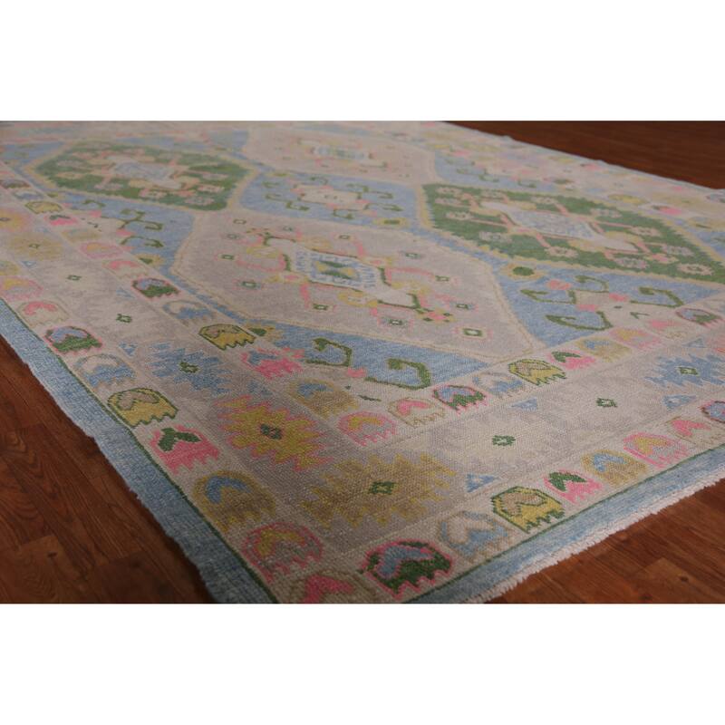 Hand Knotted Oriental 100% Wool Carpet Transitional Geometric Navy Blue & Blues Oushak Area Rug - 10' 10'' X 8' 6''