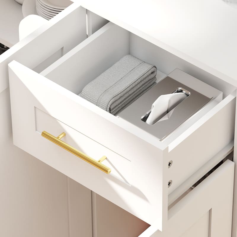 71'' Kitchen Pantry Cabinet with Hutch, Drawer & LED Light, Microwave Stand with Power Outlet for Dining Room or Kitchen