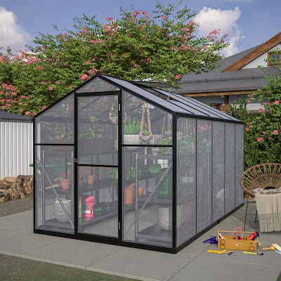 6x10 ft Outdoor Polycarbonate Greenhouse Kit with Aluminum Frame,Walk-in Green House with Lockable Door & Adjustable Roof Vent
