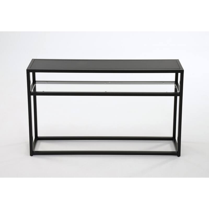 Contemporary 2 Tier Glass and Metal Console Table