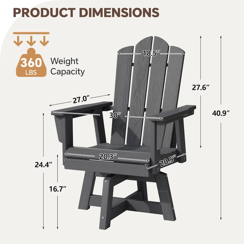 360 Degree Swivel Patio Dining Chair All Weather HDPE Slatted Seat - N/A