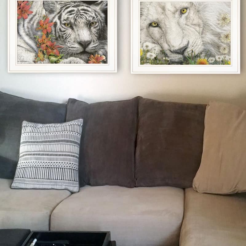 TrendyDecor4U Farmhouse "Tiger Lily Dandy Lion" Framed Print Wall Art by Ed Wargo - Green