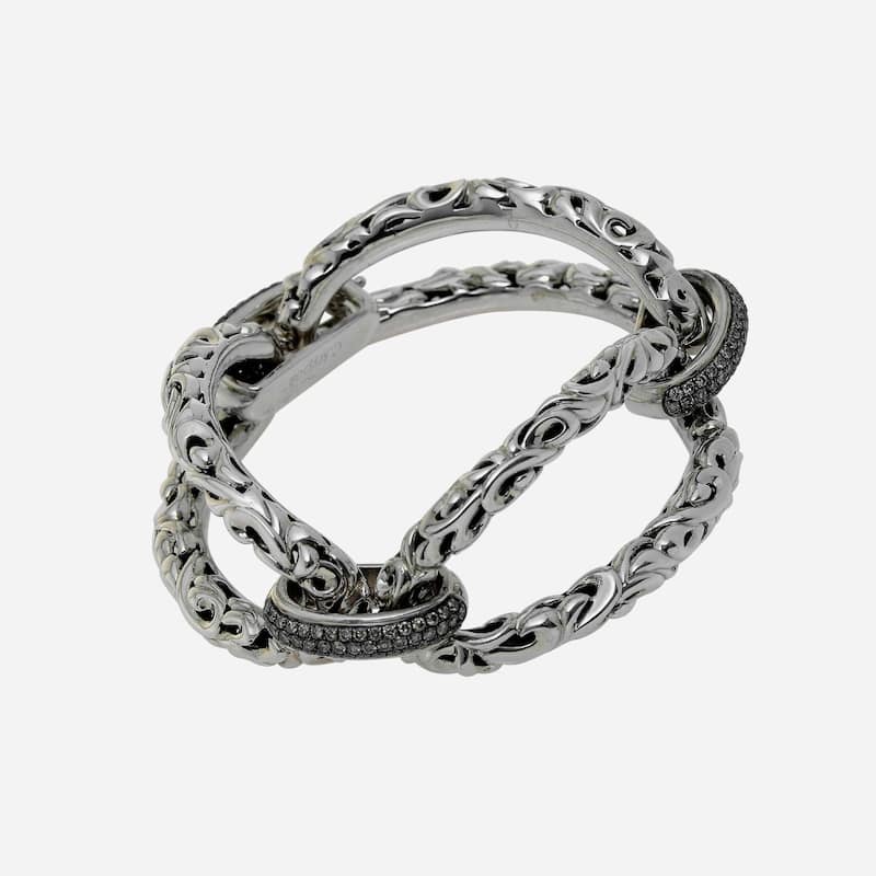 Charles Krypell Sterling Silver and 14K Gold, Brown Diamond Link Bracelet - 7