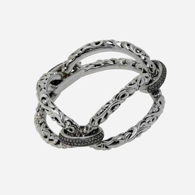 Charles Krypell Sterling Silver and 14K Gold, Brown Diamond Link Bracelet - 7