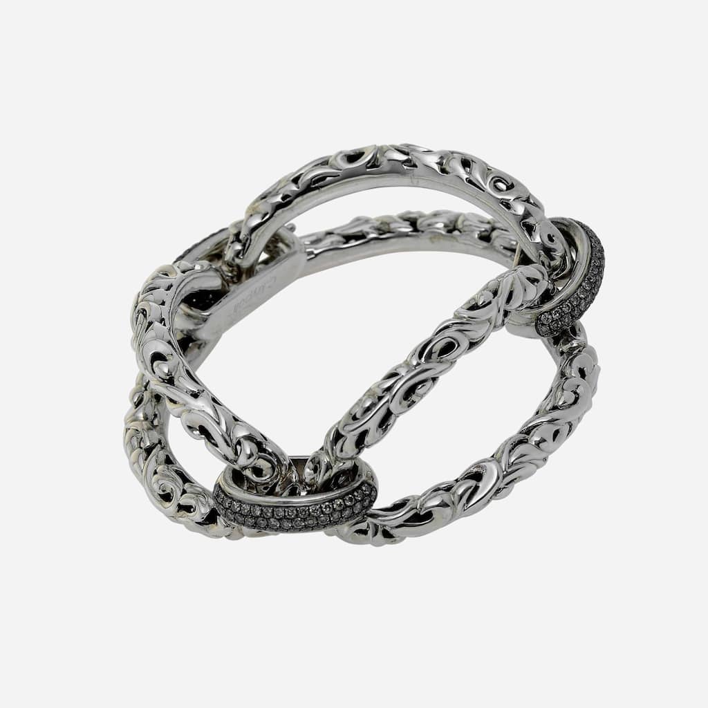 Charles Krypell Sterling Silver and 14K Gold, Brown Diamond Link Bracelet - 7