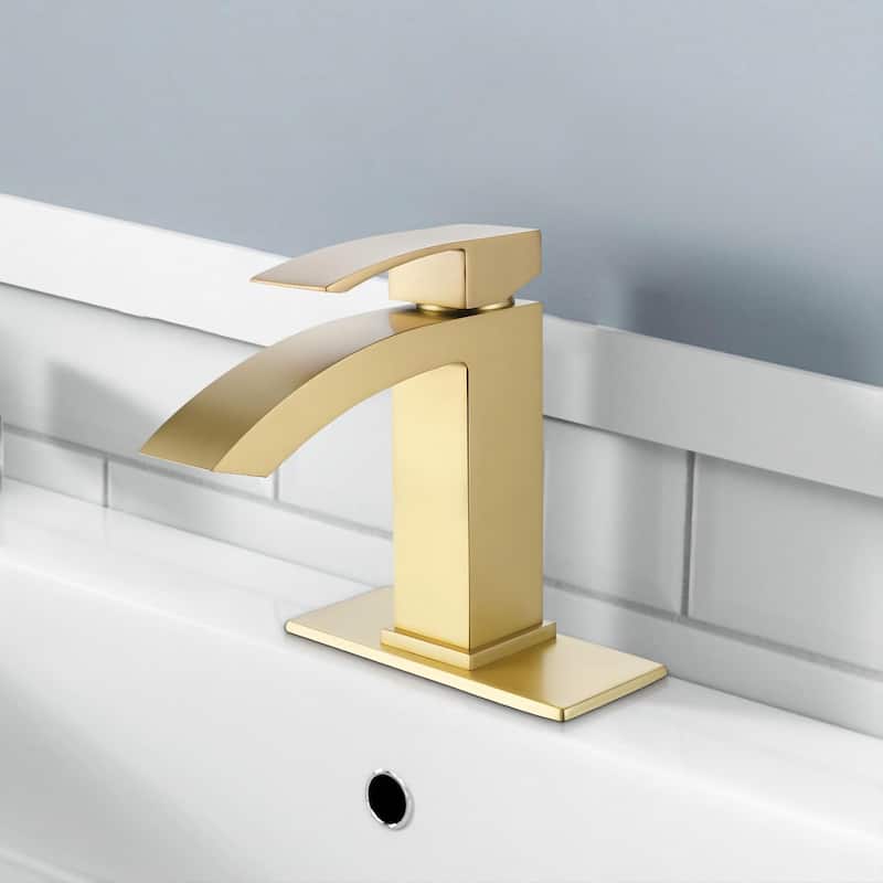 Deck Mounted 1-Handle Bathroom Faucet Single Hole With Deck Plate in Black and Gold