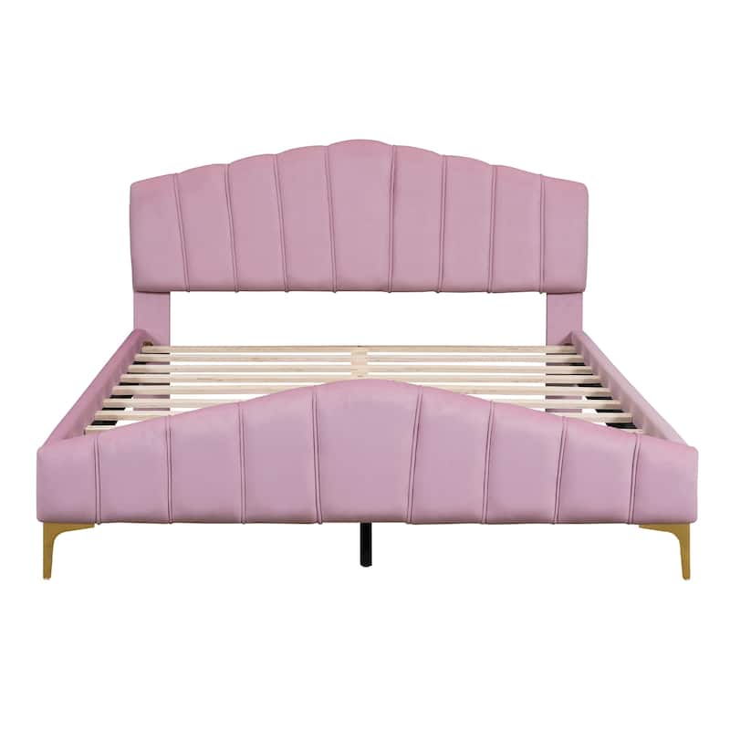 Queen Size Velvet Platform Bed with Thick Fabric