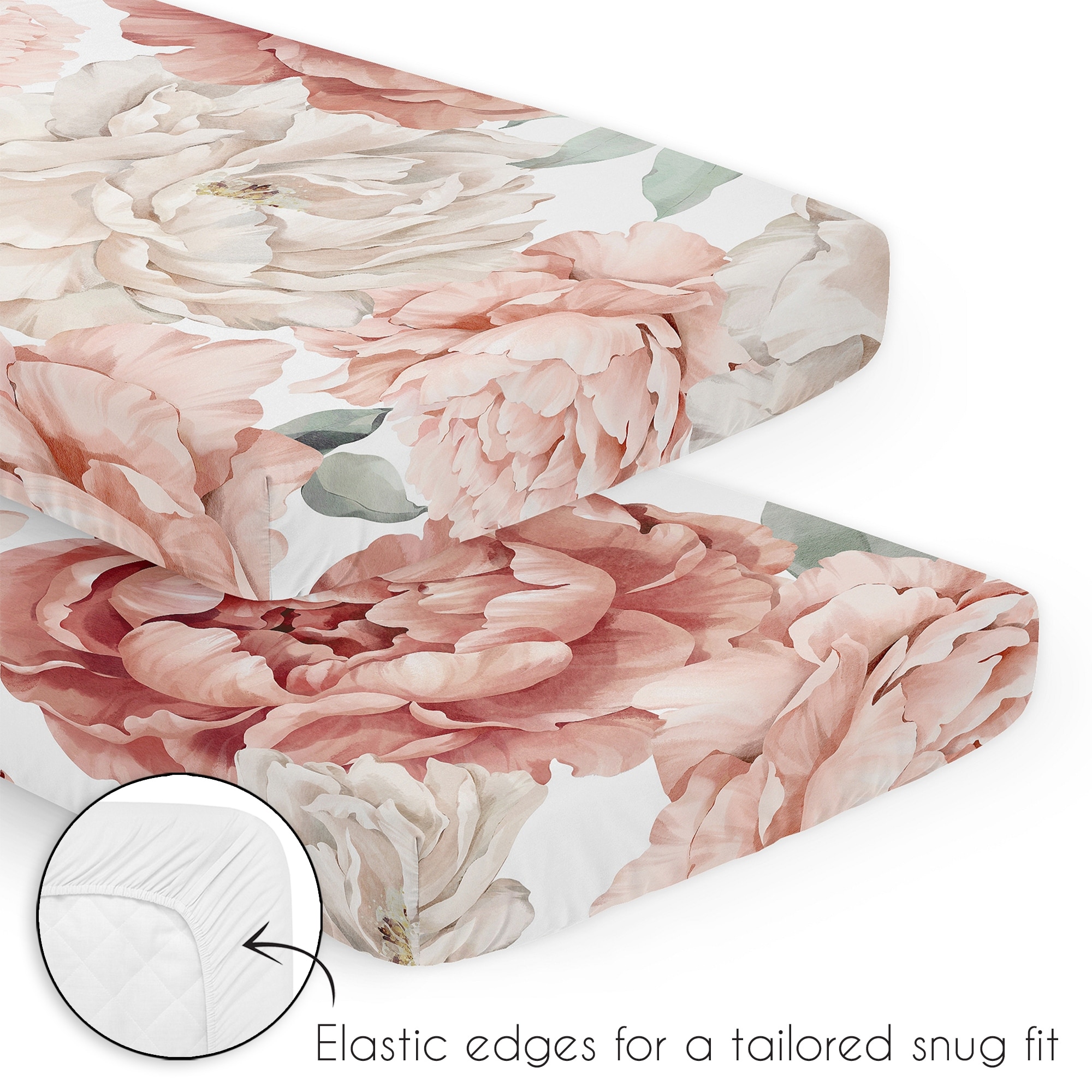 Sweet Jojo Designs Blush Pink Boho Shabby Chic Floral Girl 3pc Mini Crib Bedding Set Ivory Bohemian Vintage Watercolor Flower