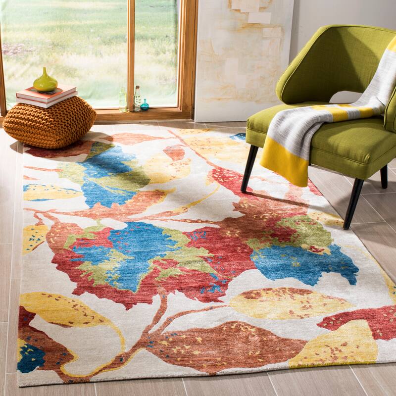 SAFAVIEH Couture Hand-knotted Tibetan Mercede Modern Wool Rug - 9' x 12' - White/Multi