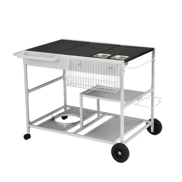 Silver Bbq Rack 4-Wheel Silver BBQ Cart Stainless Steel Top With Seasoning Tray - N/A ...
