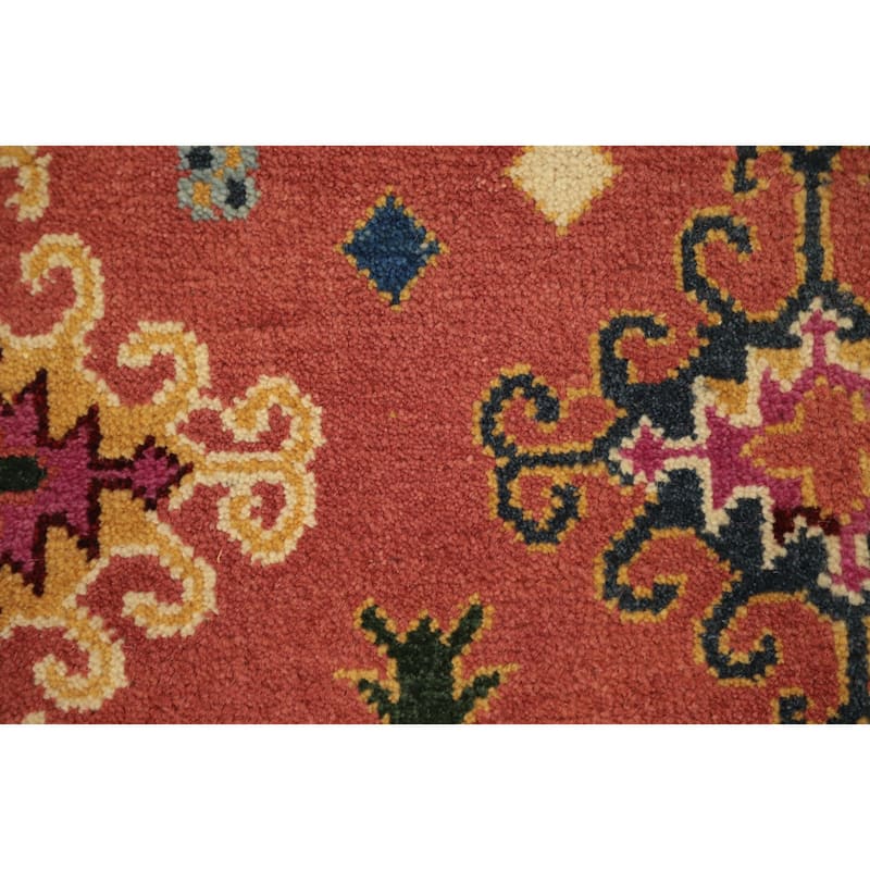 Hand Knotted Oriental 100% Wool Carpet Traditional Geometric Oranges & Rust Kazak Area Rug - 11' 10'' X 9' 0''