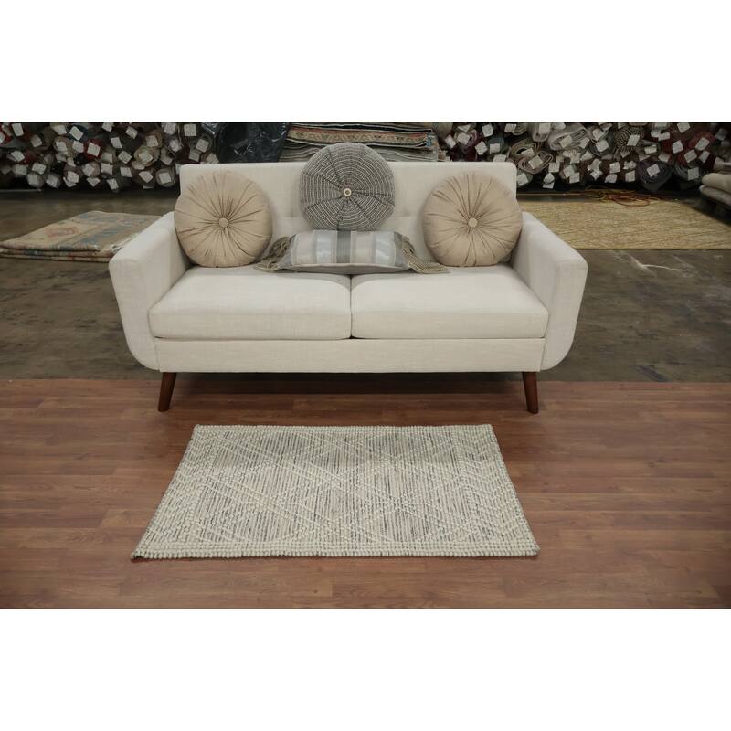 Hand Knotted Oriental 100% Wool Carpet Modern Geometric Beige & Ivories Modern Gotti Design Area Rug - 3' 7'' X 2' 2''