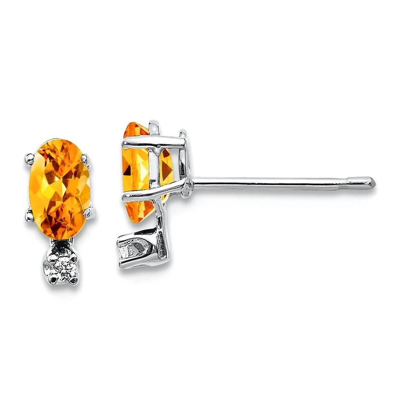 Curata 14k Yellow or White Gold Small Genuine Gemstone and Diamond Stud Earrings - 7x3mm - Citrine - White