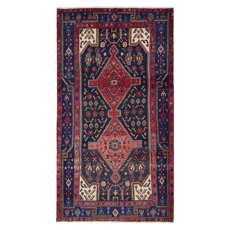 ECARPETGALLERY Hand-knotted Anatolian Vintage Dark Navy Wool Rug - 4'10 x 9'0