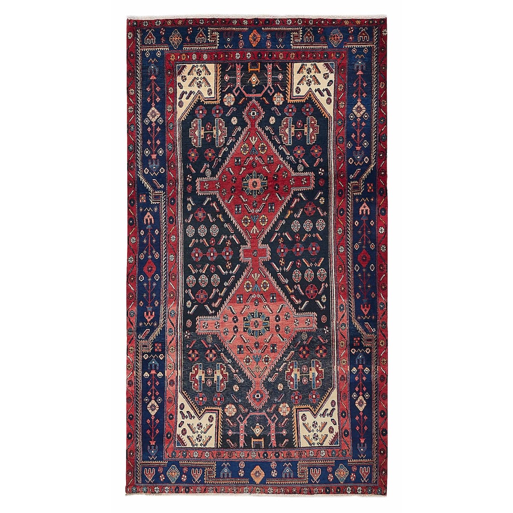 ECARPETGALLERY Hand-knotted Anatolian Vintage Dark Navy Wool Rug - 4'10 x 9'0