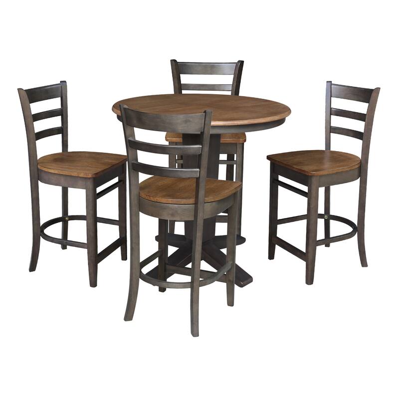 36 in Round Counter Height Extension Dining Table with 12 in Leaf and Stools - 5-Piece - Hickory/Washed Coal