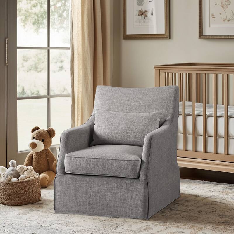 Martha Stewart London Upholstered Skirted Swivel Armchair with Lumbar Pillow