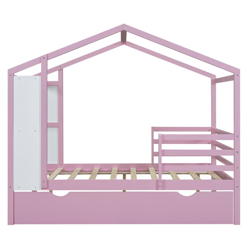 Wood House Bed with Fence and Writing Board