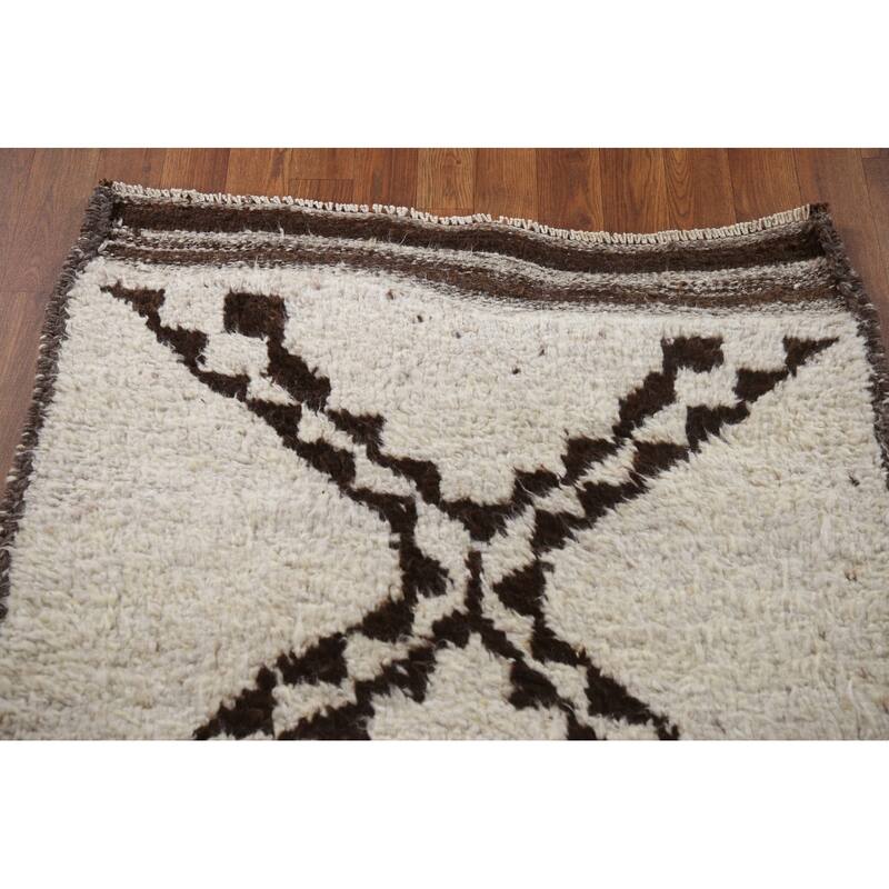 Ivory Anatolian Turkish Runner Rug Handmade Wool Carpet - 3'3"x 11'1"