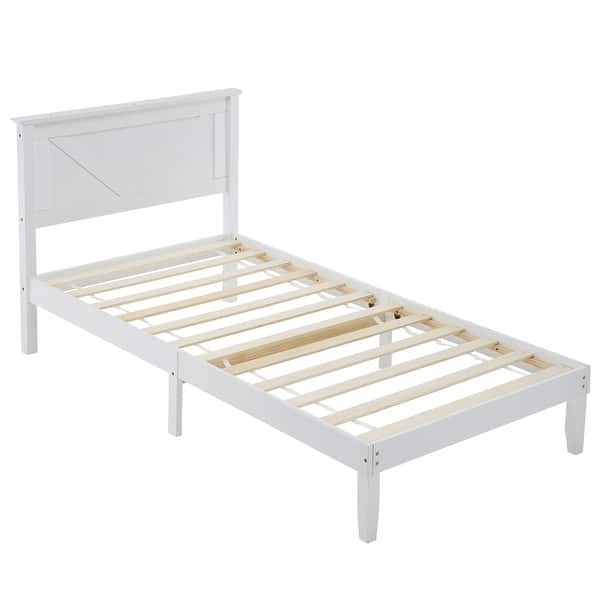 slide 2 of 47, Twin Size Solid Wood Platform Bed Frame With Headboard White