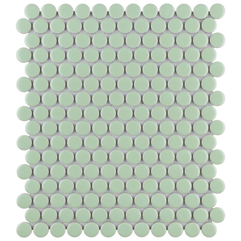 Merola Tile Metro Penny Matte Light Green 9-3/4" x 11-1/2" Porcelain Mosaic Floor and Wall Tile - Case (10 Tiles)