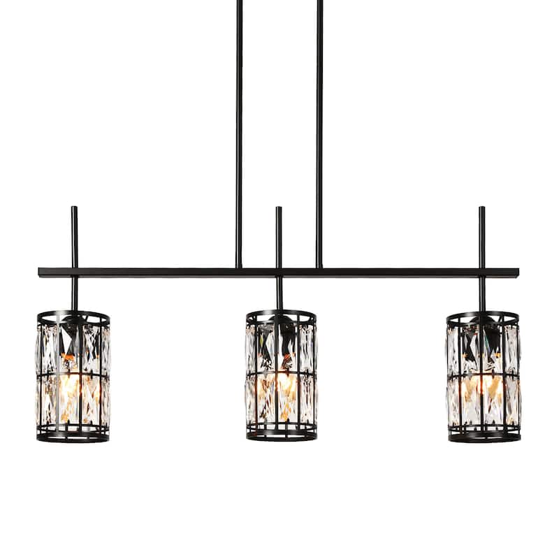 Aulia Modern 3-Light Crystal Chandelier Black Island Lights for Dining Room - L 31.5" x W 4.5" x H 15.5"