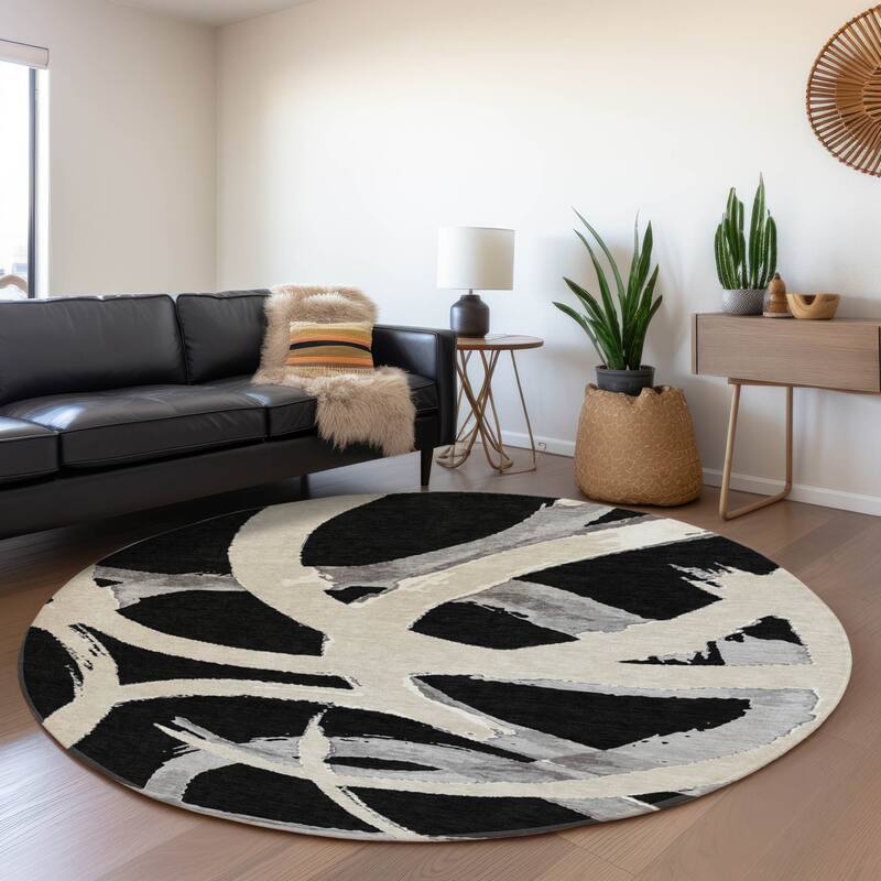 Premium Washable Super Soft Modern Zeus Mayfield Rug - Black - 8' x 8'