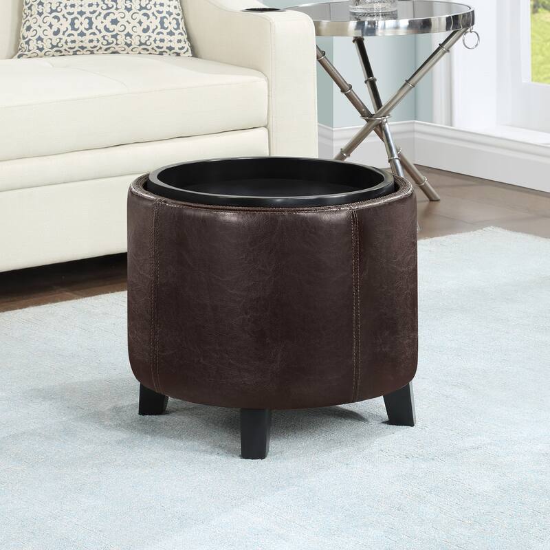 Storage Ottoman with Reversible Tray - Multi-Purpose Upholstered Storage Seat with Tray Top for Living Room or Bedroom