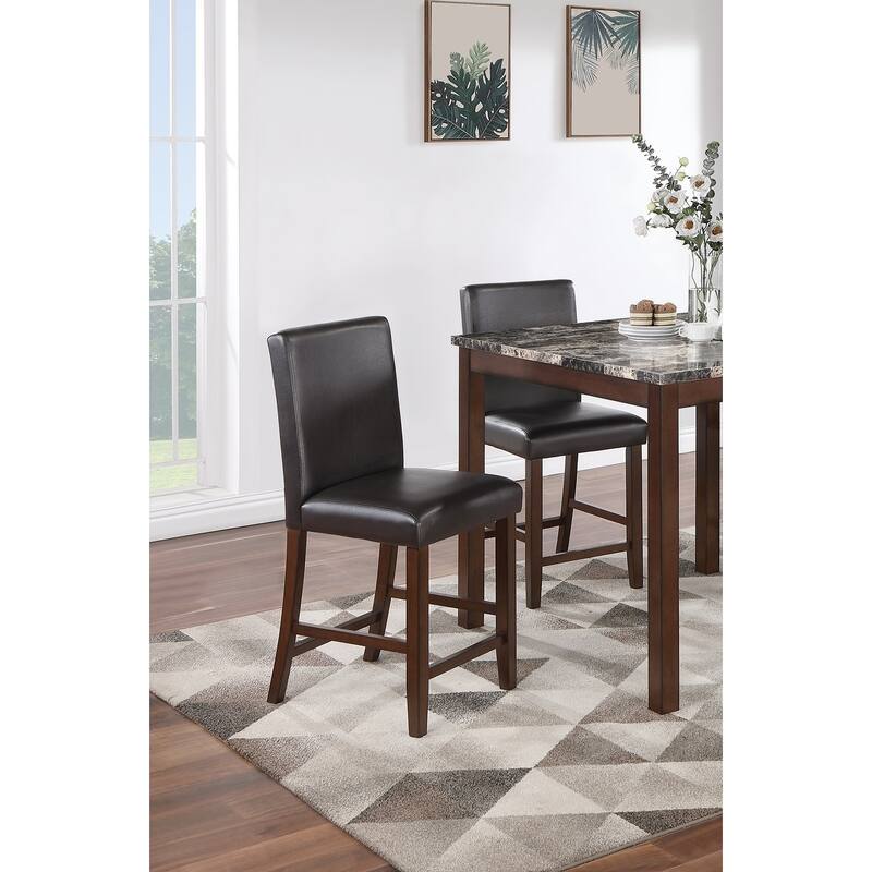 5 Pcs Counter Height Dining Set, Kitchen Dining Room Furniture Set with Faux Marble Square Table and Faux Leather Chairs
