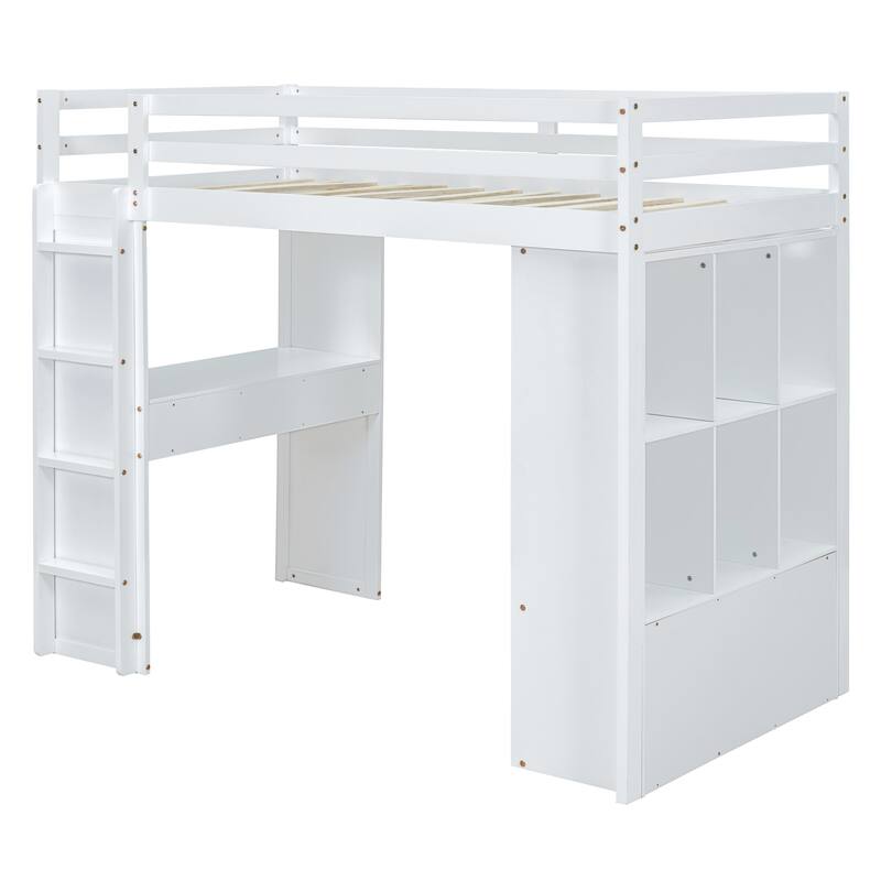 Loft Bed with large shelves, writing desk and LED Light