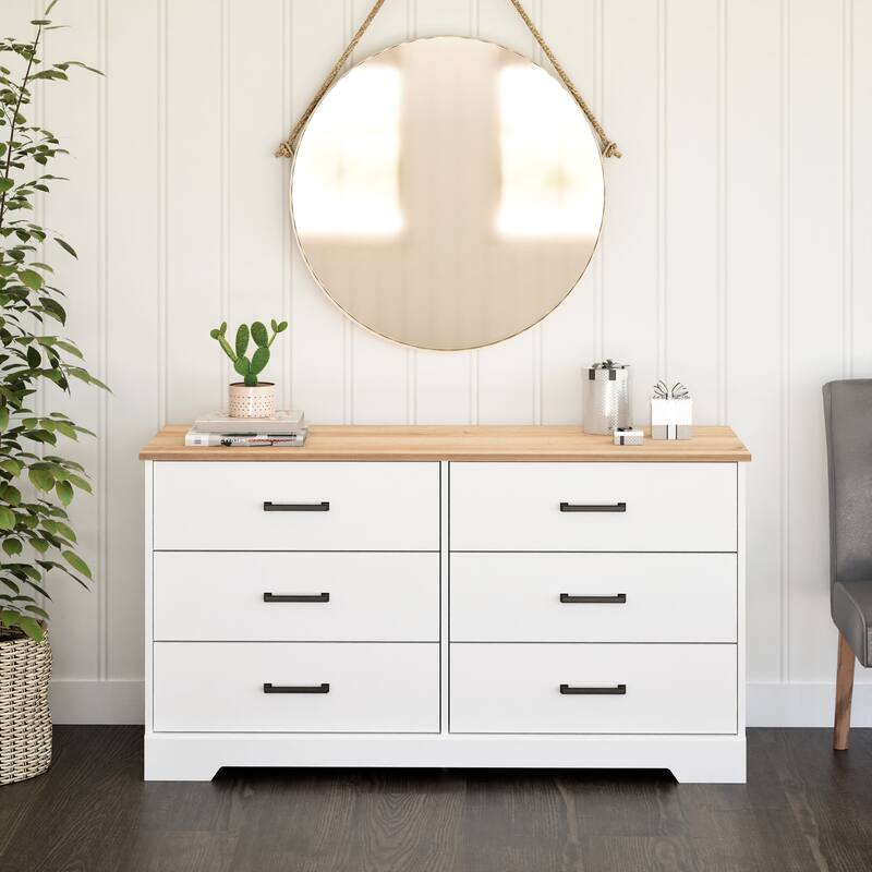 Prepac Rustic Ridge Farmhouse Chest, Wooden Bedroom Dresser with 6 Storage Drawers