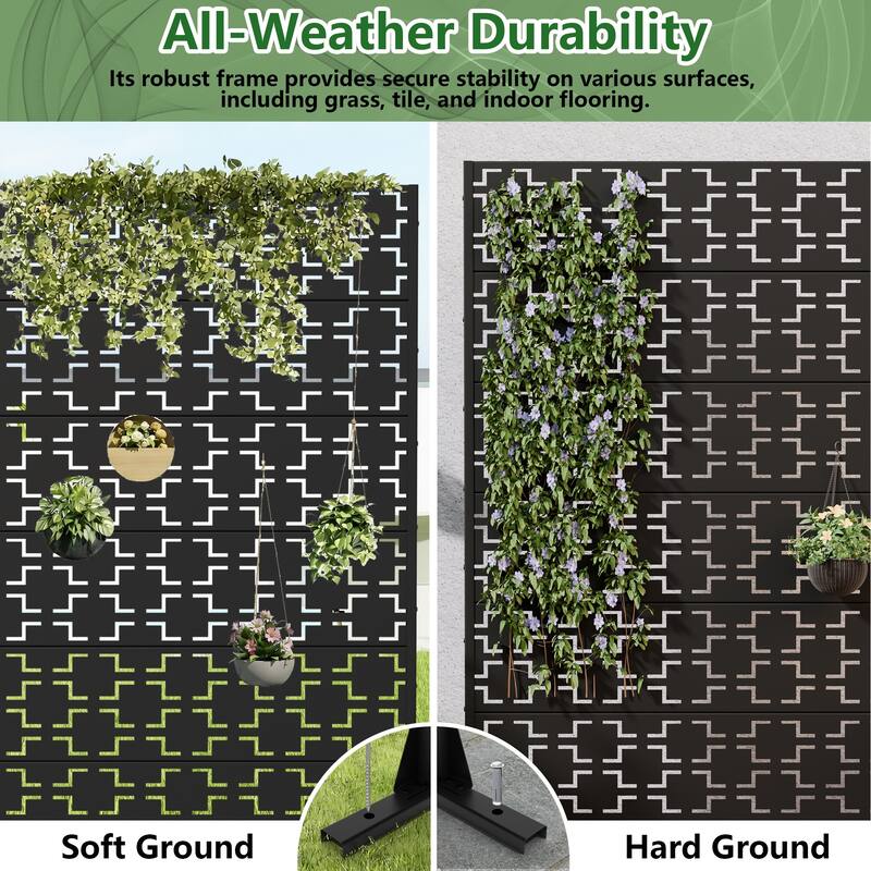 Outdoor Freestanding Metal Privacy Screen Decorative Garden Fence Set of 2