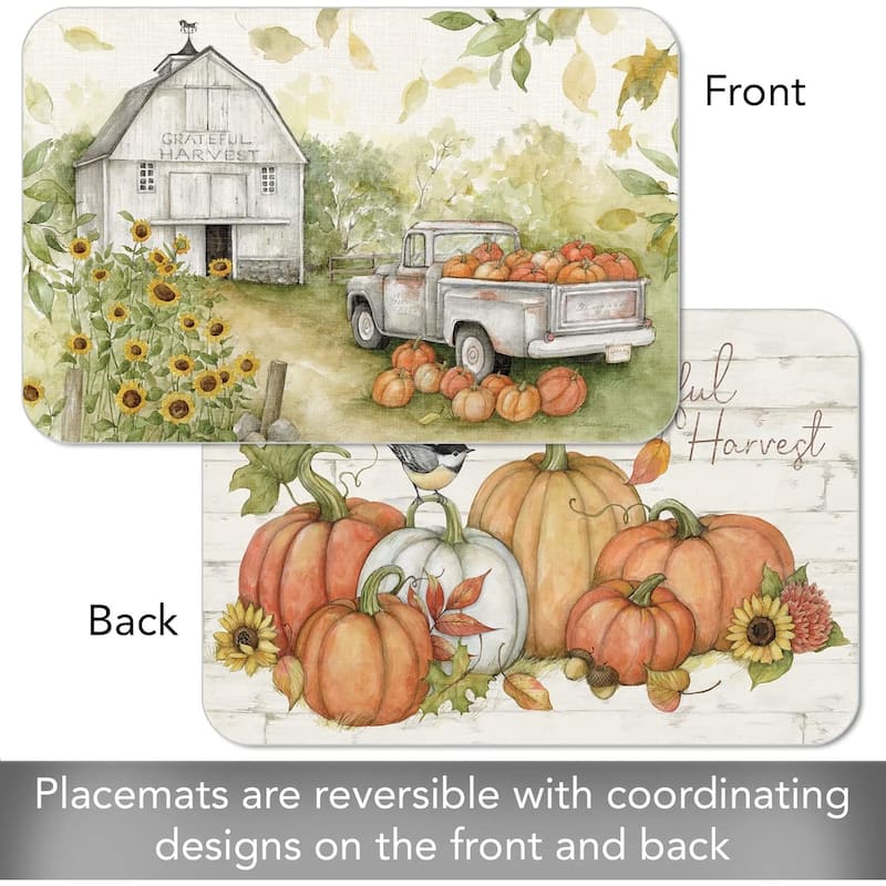CounterArt Pumpkin Farm Reversible Easy Care Flexible Plastic Placemat, 4 Pack, Made in The USA