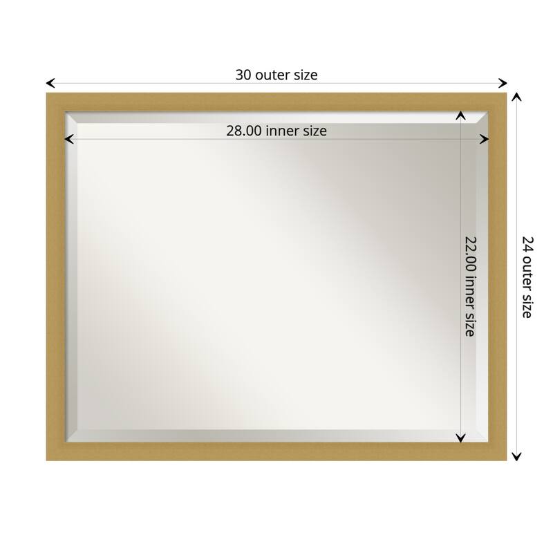 Beveled Bathroom Wall Mirror - Grace Brushed Narrow Frame - Outer Size: 30 x 24 in - Grace Brushed Gold Narrow