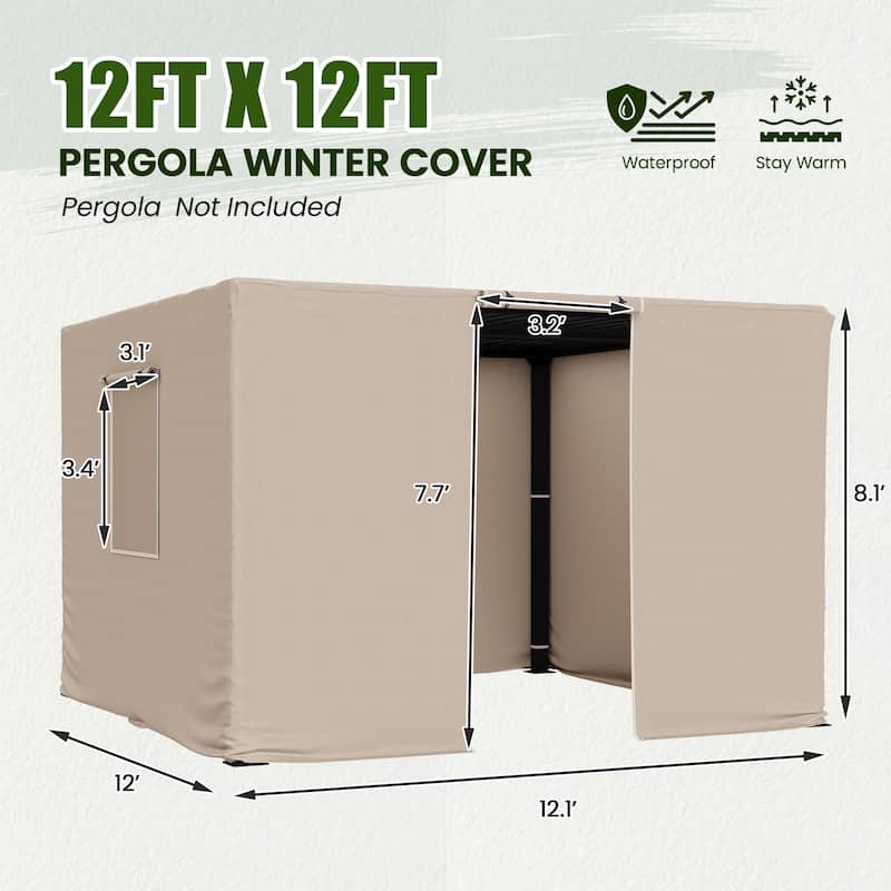 EROMMY Waterproof Pergola Winter Cover with Sidewalls, Mesh Windows and Roll-Up Door, All-Season Weather Enclosure