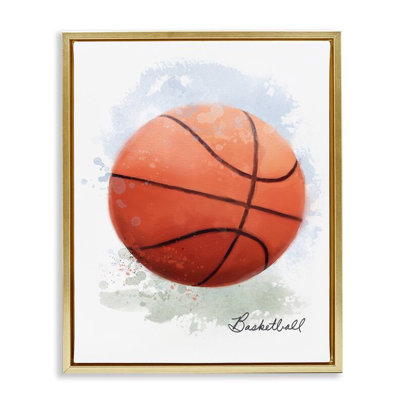 Stupell Soft Pastel Basketball Framed Floater Canvas Wall Art Design By Matthew Piotrowicz - 25 x 31 - Gold