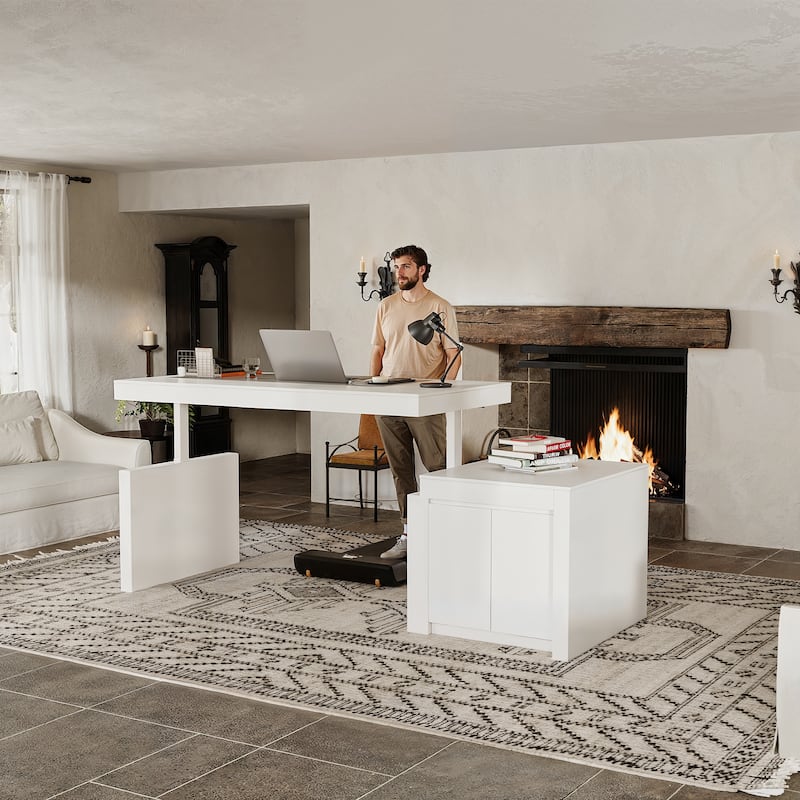 Electric Adjustable Standing Desk Table, 110" Large Height Adjustable Work Table with Storage