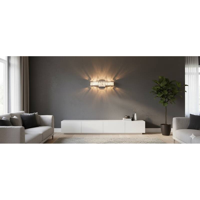 LED Wall Sconce with Chrome Stainless Steel Frame and Clear Crystal Accents