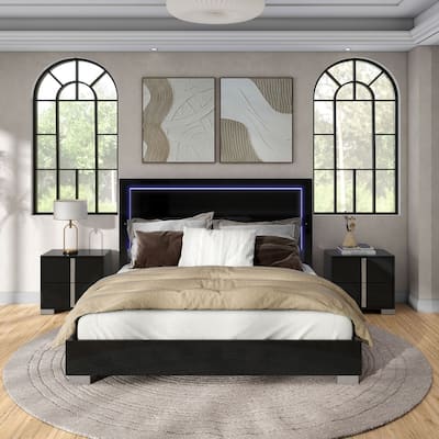 Furniture of America Erina Modern Glossy 3-Piece Panel Bedroom Set