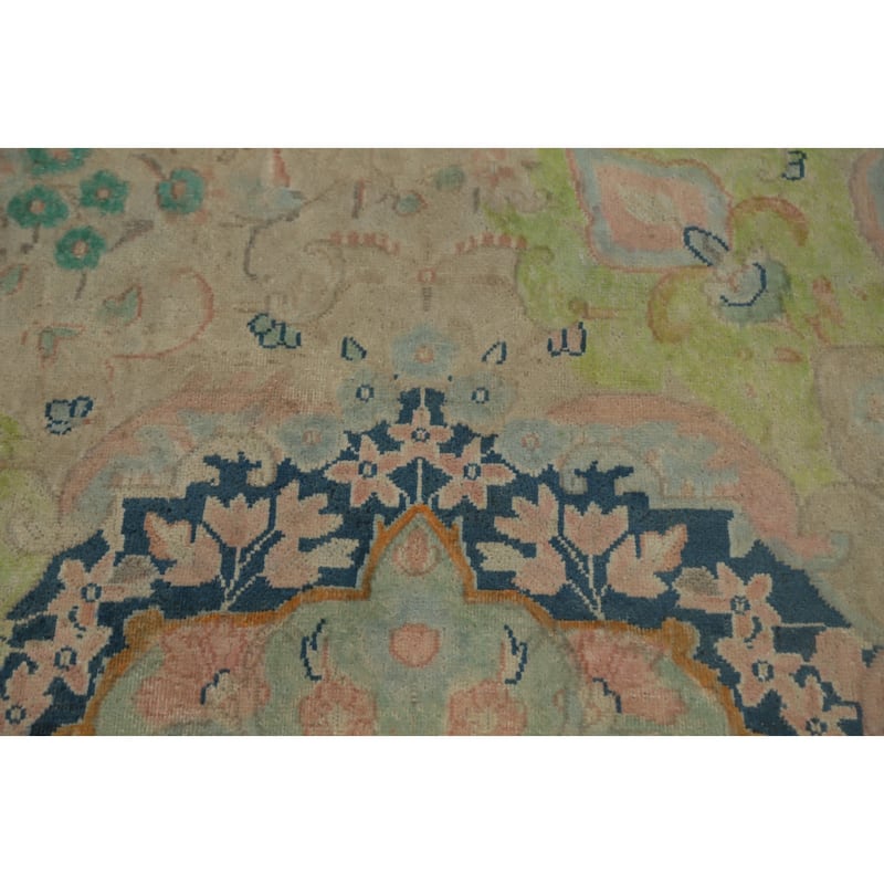 Hand Knotted Oriental 100% Wool Carpet Traditional Floral Pink Kerman Area Rug - 12' 10'' X 9' 9''