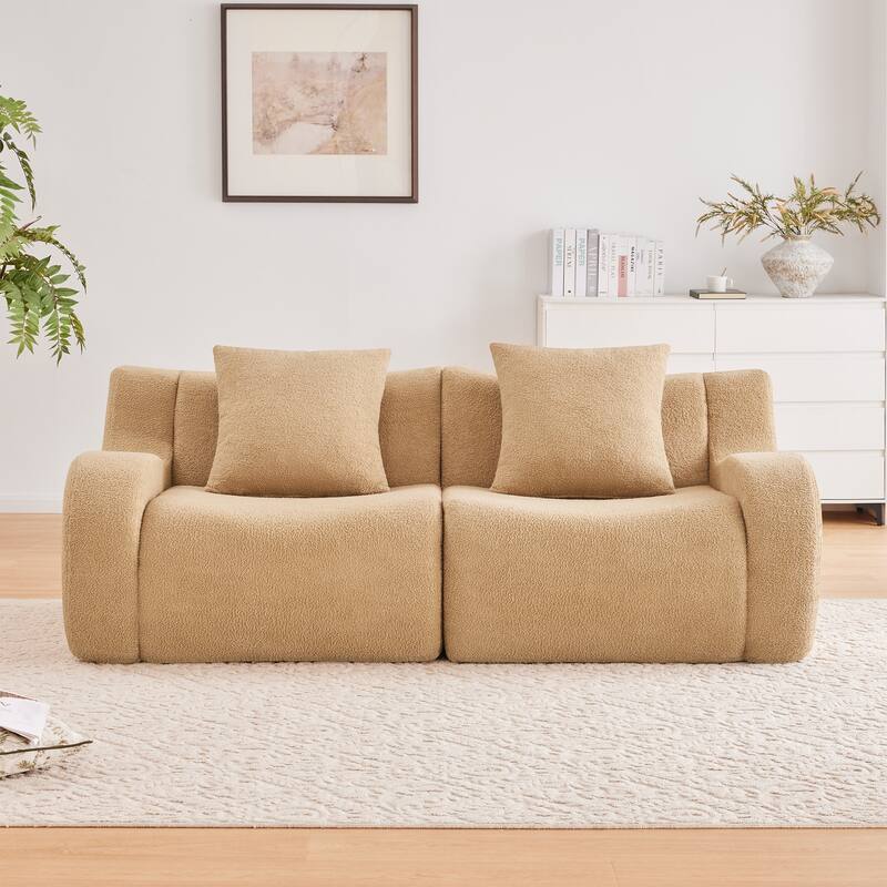 Soft Teddy Fabric Boneless Sofa, No Assembly Required Streamlined Design, Anti-Slip Design, 32D High Density Sponge