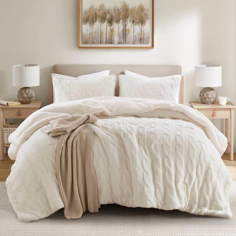 2 Pieces Twin Cable Knit Chenille Comforter Set