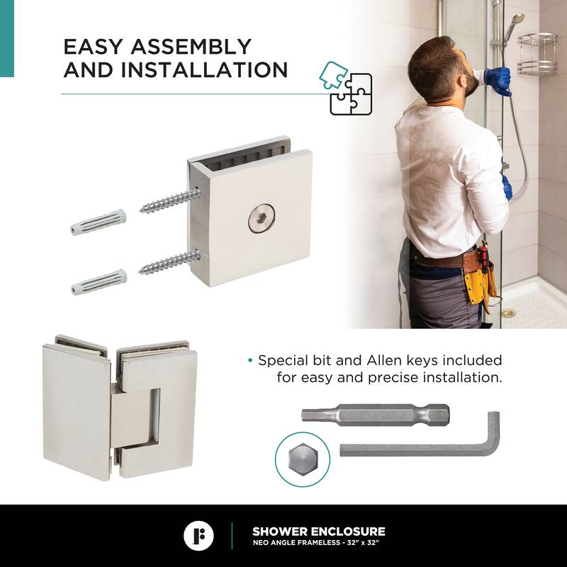 Fine Fixtures Shower Enclosure Neo Angle Frameless Tempered Glass